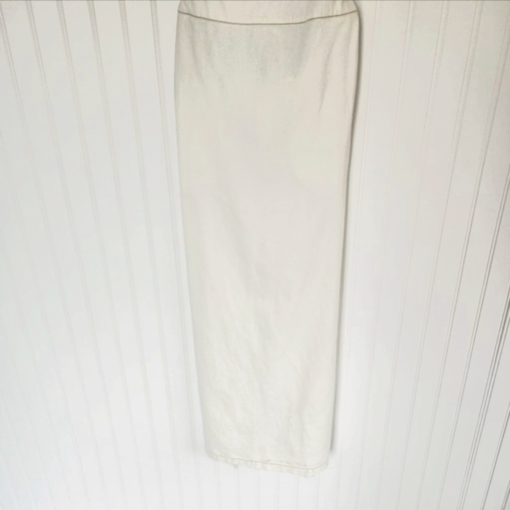 Future Collective Maxi Ivory Denim Bib Dress with Cute Bow Back - Picture 13 of 15